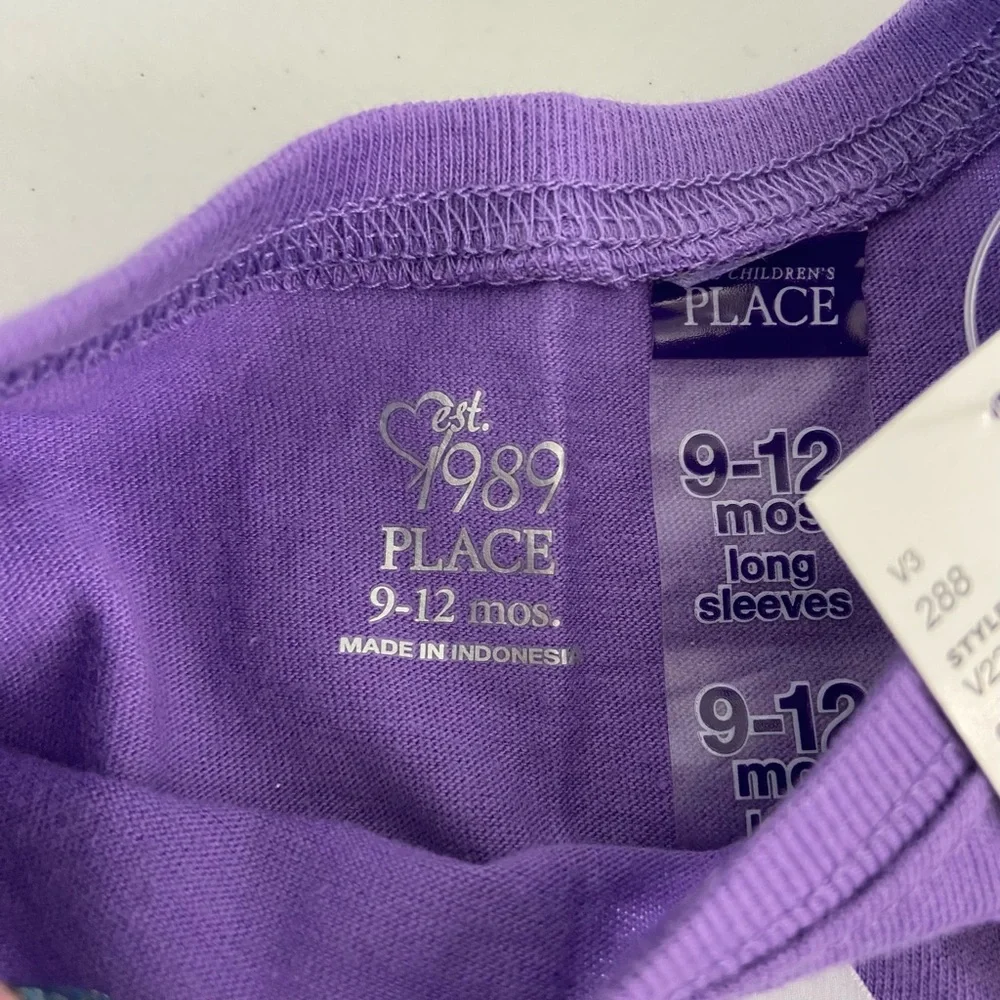 NEW Children’s Place baby girl’s purple kitten graphic decal top pants set 9-12m
